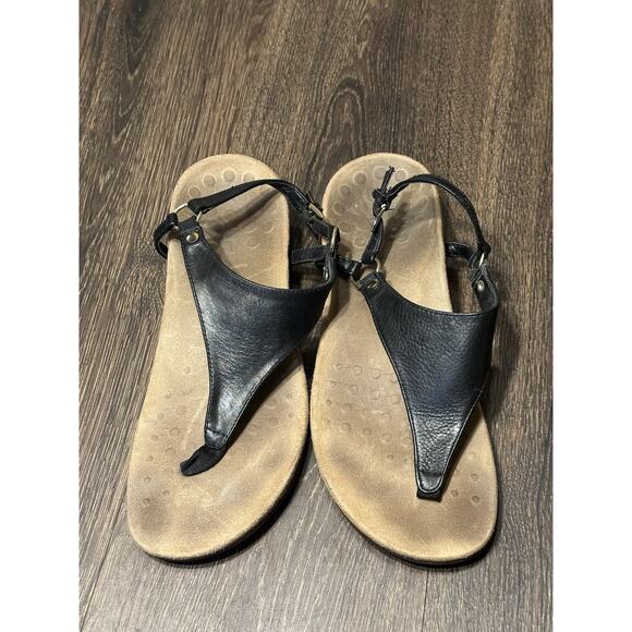 Vionic Rest Kirra Sandal Sz 9 Women T Strap Orthotic Leather Black TVW5126 Thong - Picture 1 of 8